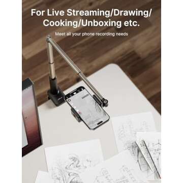 JSAUX Phone Holder for Desk and Bed Compatible with iPhone 16 15 14 13 12 Overhead Phone Mount Gooseneck Phone Stand Flexible 360 Lazy Long Arm Clamp Clip for Table Bedside [1-Pack, Black]
