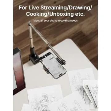 JSAUX Phone Holder for Desk and Bed Compatible with iPhone 16 15 14 13 12 Overhead Phone Mount Gooseneck Phone Stand Flexible 360 Lazy Long Arm Clamp Clip for Table Bedside [1-Pack, Black]