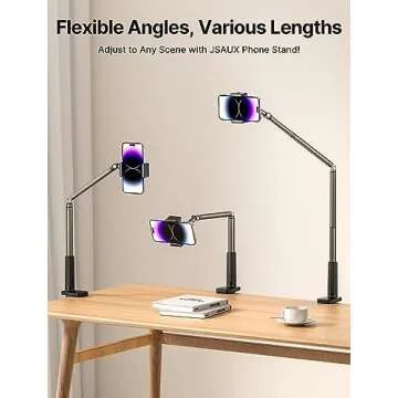 JSAUX Phone Holder for Desk and Bed Compatible with iPhone 16 15 14 13 12 Overhead Phone Mount Gooseneck Phone Stand Flexible 360 Lazy Long Arm Clamp Clip for Table Bedside [1-Pack, Black]