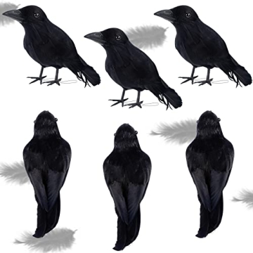 Realistic Black Feathered Crows for Halloween Decor