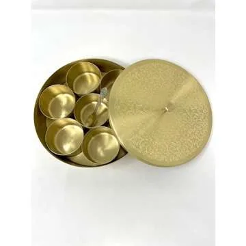 Brass Indian Spice Box, Brass masala Dabba, Brass Spice Box with 7 container & Spoon, Authentic Spices, Masala Box with Individual containers | Size 8 x 8 x 2 IN (Indian Spice Box Only)