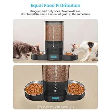 HoneyGuaridan 5L Automatic Cat Feeder for Two Cats, Cat Food Dispenser with Stainless Steel Bowl,Timed Feeder Programmable 1-6 Meals Control, Dual Power Supply,Desiccant Bag Black