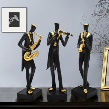 Juliahestia Modern Sculptures Home Jazz Decor - Black Band Saxophone Violin Clarinet Musician Statue...