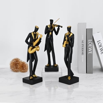 Juliahestia Modern Sculptures Home Jazz Decor - Black Band Saxophone Violin Clarinet Musician Statues for Home Living Room Shelf Desk Office Decorations Music Figurines Collectibles Band Figure