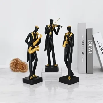 Juliahestia Modern Sculptures Home Jazz Decor - Black Band Saxophone Violin Clarinet Musician Statues for Home Living Room Shelf Desk Office Decorations Music Figurines Collectibles Band Figure