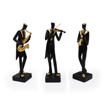 Juliahestia Modern Sculptures Home Jazz Decor - Black Band Saxophone Violin Clarinet Musician Statues for Home Living Room Shelf Desk Office Decorations Music Figurines Collectibles Band Figure