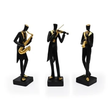 Juliahestia Modern Sculptures Home Jazz Decor - Black Band Saxophone Violin Clarinet Musician Statues for Home Living Room Shelf Desk Office Decorations Music Figurines Collectibles Band Figure
