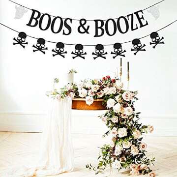 Boos & Booze Banner and Skull Garland,Happy Halloween, Halloween Party Banner for Haunted Houses Doo...