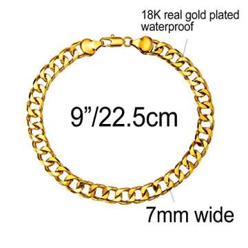 kelistom Gold Cuban Link Anklet Bracelet for Women Men, 7mm Wide 14K Gold / 18K Gold/White Gold Plat...