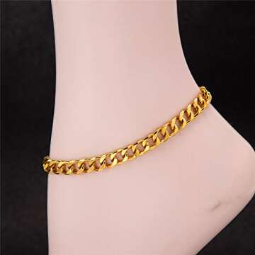 kelistom Gold Cuban Link Anklet Bracelet for Women Men, 7mm Wide 14K Gold / 18K Gold/White Gold Plated Diamond Cut Curb Chain Ankle Bracelets for Women Men 9 10 11 inches