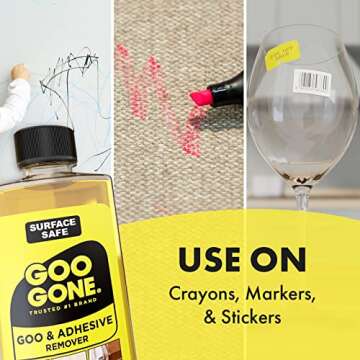 Goo Gone Original - 2 Ounce - Surface Safe Adhesive Remover Safely Removes Stickers Labels Decals Residue Tape Chewing Gum Grease Tar