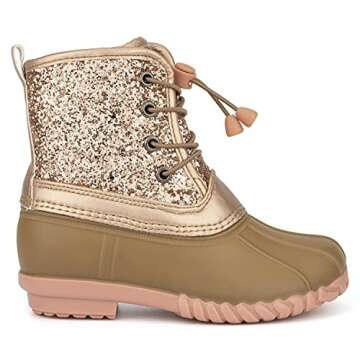 Olivia Miller Kid's Girl Fashion Shoes, Rose Gold Glitter Faux PU Leather Slip On PVC Sole Lace Up R...