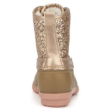 Olivia Miller Kid's Girl Fashion Shoes, Rose Gold Glitter Faux PU Leather Slip On PVC Sole Lace Up Round Toe Duck Rain Bootie Winter Snow Casual Classic Bootie Ankle Boots