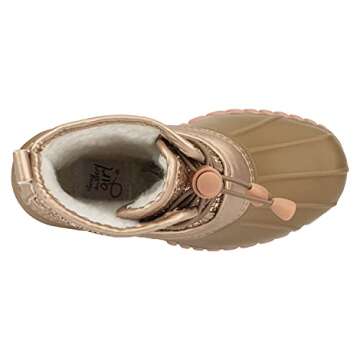 Olivia Miller Kid's Girl Fashion Shoes, Rose Gold Glitter Faux PU Leather Slip On PVC Sole Lace Up Round Toe Duck Rain Bootie Winter Snow Casual Classic Bootie Ankle Boots