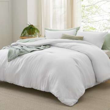 Bedsure King Size Comforter Set, White Soft Prewashed Bedding for All Seasons, 3 Pieces GentleSoft?...