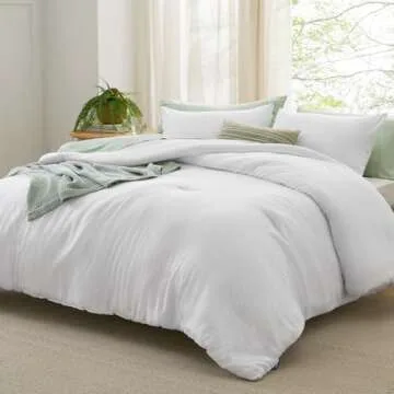 Bedsure King Size Comforter Set, White Soft Prewashed Bedding for All Seasons, 3 Pieces GentleSoft?...