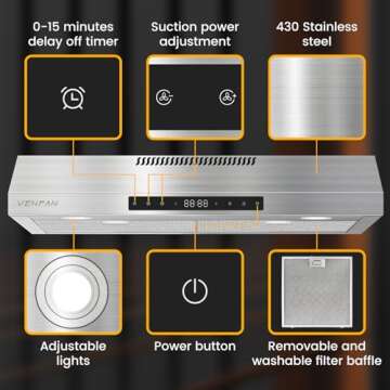 VENFAN 30 Inch 600 CFM Under Cabinet Range Hood