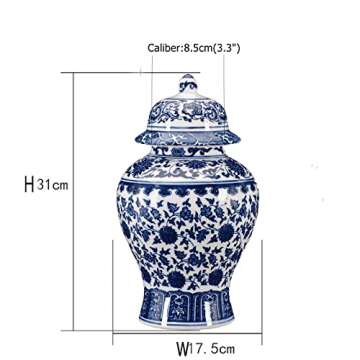 Chinese Decorative Ceramic Ginger Jar Traditional Blue and White Porcelain Temple Jar for Home Decor...