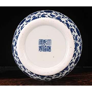 Chinese Decorative Ceramic Ginger Jar Traditional Blue and White Porcelain Temple Jar for Home Decoration,H12.20inch,1 jar/Box