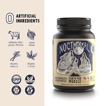 Earth Fed Muscle Nocturnal Casein/Whey Protein Blend. Helps Keep You Full, Overnight Muscle Recovery, Rich Dark Chocolate Flavor - 18g Protein, 23 Servings - Sugar Free, Keto, Soy Free, Gluten Free.