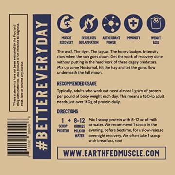 Earth Fed Muscle Nocturnal Casein/Whey Protein Blend. Helps Keep You Full, Overnight Muscle Recovery, Rich Dark Chocolate Flavor - 18g Protein, 23 Servings - Sugar Free, Keto, Soy Free, Gluten Free.