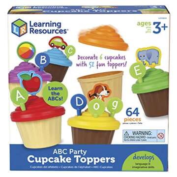 Learning Resources ABC Cupcake Party Toppers, Develops Language Skills, Early Alphabet Learning, Pretend Play Food, Vocabulary Toy, 64 pieces, Ages 3+