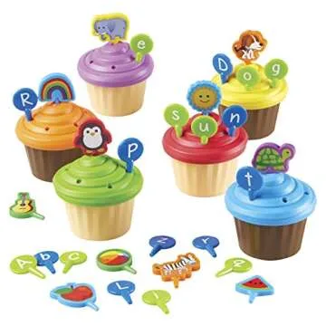 Learning Resources ABC Cupcake Party Toppers, Develops Language Skills, Early Alphabet Learning, Pretend Play Food, Vocabulary Toy, 64 pieces, Ages 3+