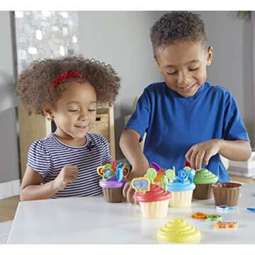 Learning Resources ABC Cupcake Party Toppers, Develops Language Skills, Early Alphabet Learning, Pretend Play Food, Vocabulary Toy, 64 pieces, Ages 3+