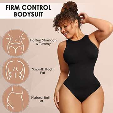 Soo slick Bodysuit for Women Tummy Control - Shapewear Racerback Top Clothing Seamless Body Sculpting Shaper High Neck - Black XS/S