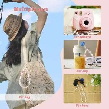 2 Pcs Beaded Phone Wrist Straps, Camera Charm Strap Y2K Phone Charms for Phone Case, Strawberry Lanyard Keychain Charm Wristlet for Phone Aesthetic Phone Charm Pink, Cute Bow Phone Keychain Charm