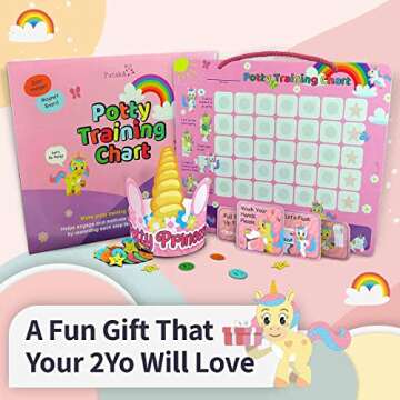Unicorn Potty Training Chart & 35 Reusable Stickers - Potty Chart, Potty Training Sticker Chart, Potty Training Chart for Toddlers Girls, Potty Training Stickers, Potty Chart for Girls with Stickers