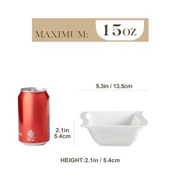 MALACASA Small Cereal Bowls, 15 OZ Ceramic Bowls Set of 6, Ivory White Soup Bowls for Kitchen, Squar...