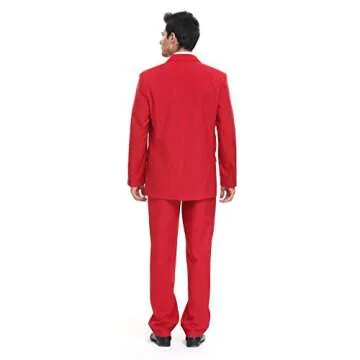 Men's Party Suit Solid Color Prom Suit for Themed Party Events Clubbing Jacket with Tie Pants Red-Large