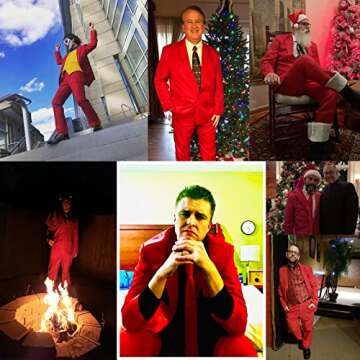 Men's Party Suit Solid Color Prom Suit for Themed Party Events Clubbing Jacket with Tie Pants Red-Large