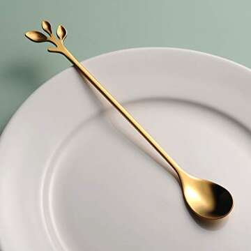 Elegant Leaf Gold Coffee & Tea Spoons - Perfect Gift Set