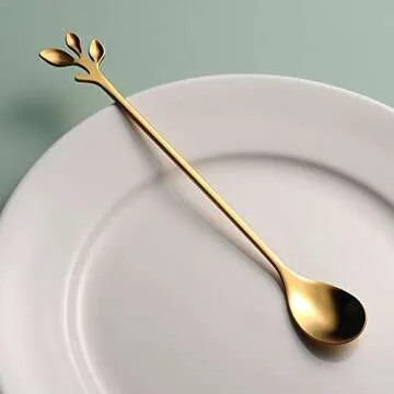 Elegant Leaf Gold Coffee & Tea Spoons - Perfect Gift Set