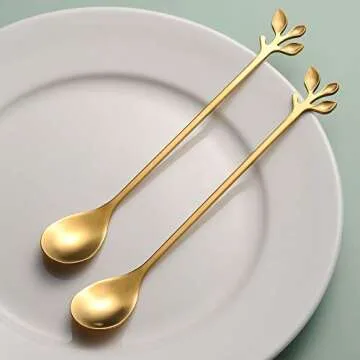 Elegant Leaf Gold Coffee & Tea Spoons - Perfect Gift Set