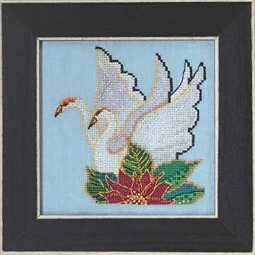 Mill Hill White Swans Beaded Counted Cross Stitch Kit - 2023 Laurel Burch Collection