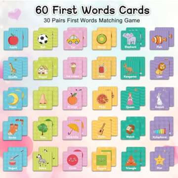 First Words Memory Game, Memory Games for Kids Ages 4-8, Matching Games for Toddlers 3-5, 60 Flash Cards Phonics Games, Memory Card Game 2-4 Years, Educational Toys Speech Therapy Materials Homeschool