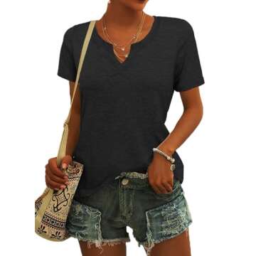 Womens Summer Tops 2025 Short Sleeve T Shirts for Women Spring Fashion Clothes Dressy Casual V Neck ...