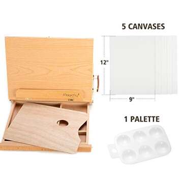 Magicfly Tabletop Easel Portable Art Easel for Painting, Wood Desktop Easel Table Easel Stand for Painting, Beginners Artist Adults Students, 5 Canvas and 1 Paint Palette, Christmas, Birthday Gift