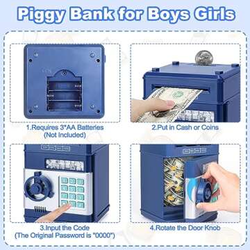 Piggy Bank for Boys,Refasy Electronic Piggy Banks Password Money Saving Box Gifts for 11 Year Old Boy Money Bank Toy Birthday Gifts for Boys Girls Kids Safe Cash Coin Can(Navy)