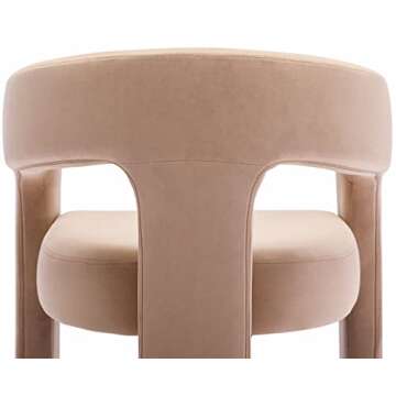 Modern Dining Chair, Velvet Upholstered Barrel Kitchen Chair, Round Dining Chairs with Wooden Legs, Assembled Accent Armchairs for Dining Room/Living Room/Bedroom/Side, Khaki