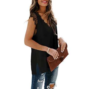 Black Tank Tops for Women V Neck Basic Workout Tanks Side Split S