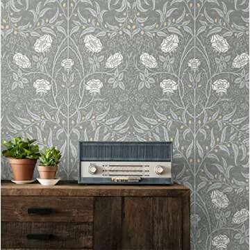 NextWall Stenciled Floral Peel and Stick Wallpaper