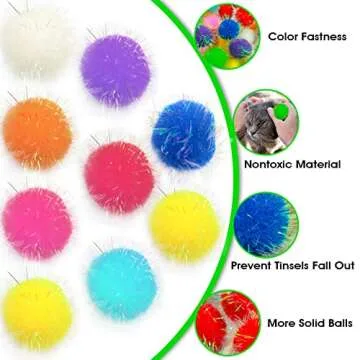 Shizhoo 30 Pieces Sparkle Pom Pom Balls for Cat - Interactive Glitter Balls, Multicolor, Size of 1.2 inches, Best as Kitten Play Toys