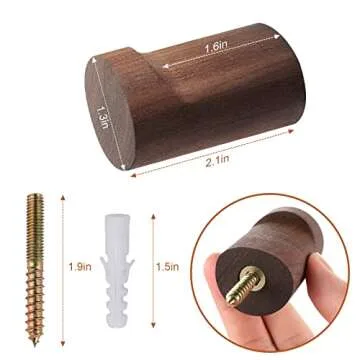 bsdonte Wood Wall Hooks 6 Pack, Natural Wooden Coat Hooks Wall Mounted, Handmade Rustic Hat Hooks Heavy Duty Entryway Wall Hangers for Hanging Towels, Clothes, Bags (Black Walnut Wood)