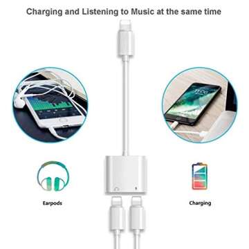[Apple MFi Certified] iPhone Headphones Adapter Splitter, 2 in 1 Dual Lightning Charger Cable Aux Audio Adapter Converter for iPhone 14/13/12/11/XS/XR/X/8/7/6, Not Support iPhone 15 and USB C Devices