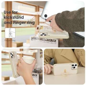 CUSTYPE for iPhone 14 Pro Max case Wallet with Card Holder, 180° Rotation Ring Holder Stand Card Slots Case, Leather Double Snap Cover with Wallet for Women and Men 6.7 "-Beige