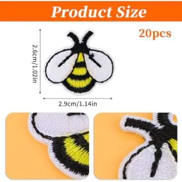20 PCS Bee Embroidered Patches Bee Shape Patches Bee Buttons for Sewing Applique Patch Cute Fabric T...